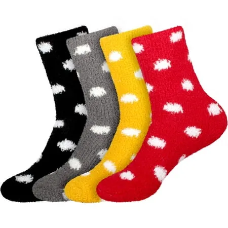 Women s Super Soft Warm Comfy Fuzzy Fluffy Plush Cozy Cute Polka Dots Socks - Assortment S - 4 Pairs