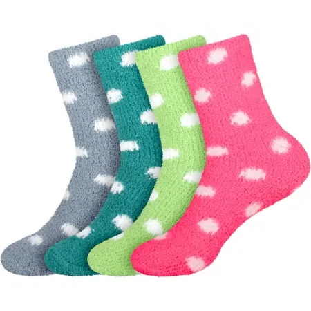 Women s Super Soft Warm Comfy Fuzzy Fluffy Plush Cozy Cute Polka Dots Socks - Assortment T - 4 Pairs