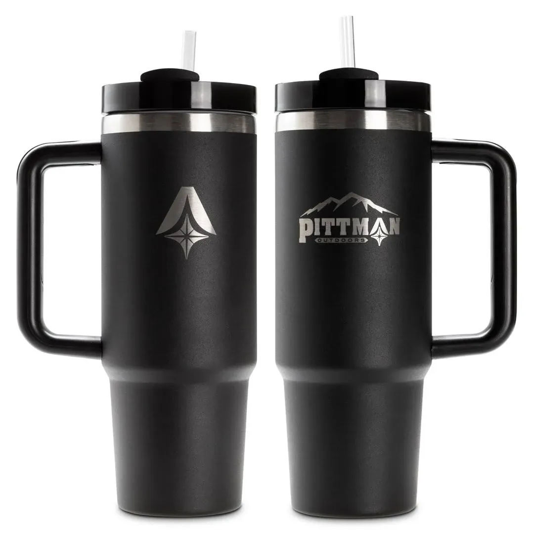 Pittman Outdoors 40oz. Hydration Tumbler with Comfort Soft Handle, Black - Vacuum Insulated Travel Coffee and Drink Mug