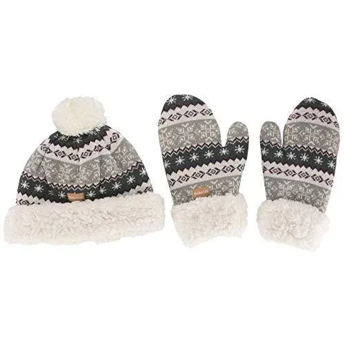 BambooMN Women's Classic Winter Fleeced Thermal Pom Pom Beanie Hat and Mittens ...