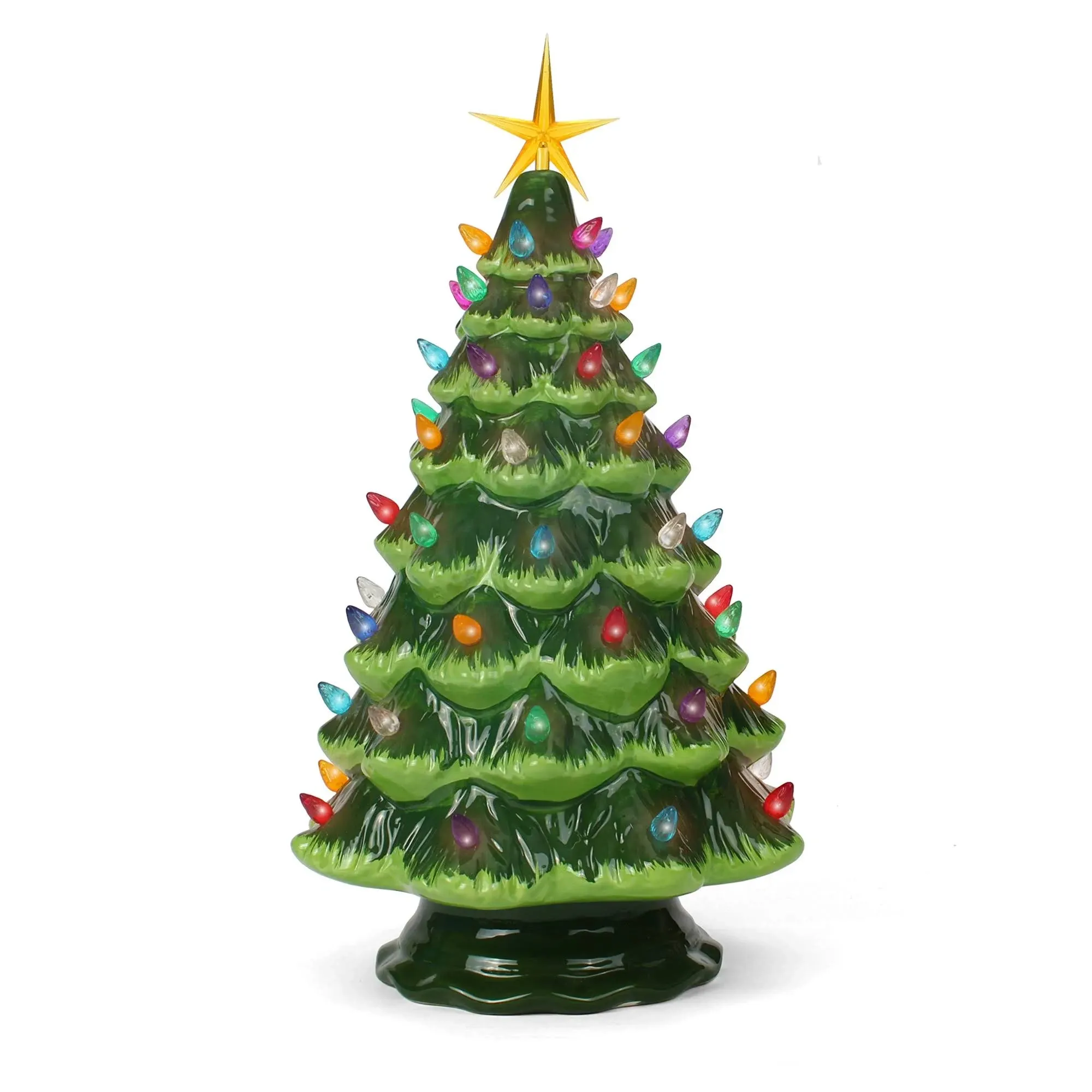 Milltown Merchants Ceramic Tabletop Christmas Tree with Lights