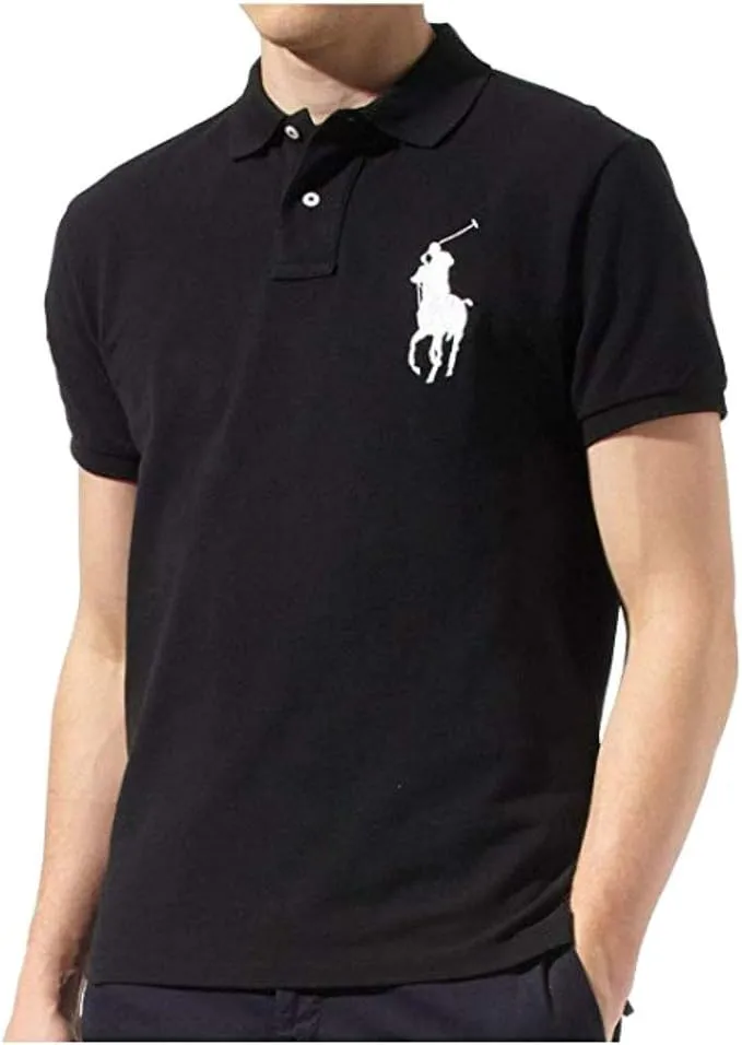 Ralph Lauren Mens Big Pony Custom Slim Fit Mesh Shirt (Medium, Black/White Pony)