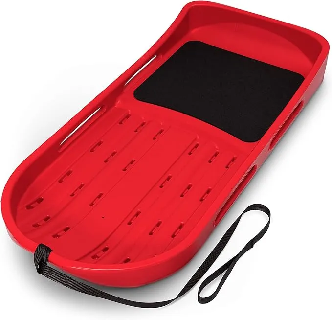 GoSports 2 Person Premium Snow Sled with Double Walled Construction, Pull Strap and Padded Seat - Choose Between Red and Blue