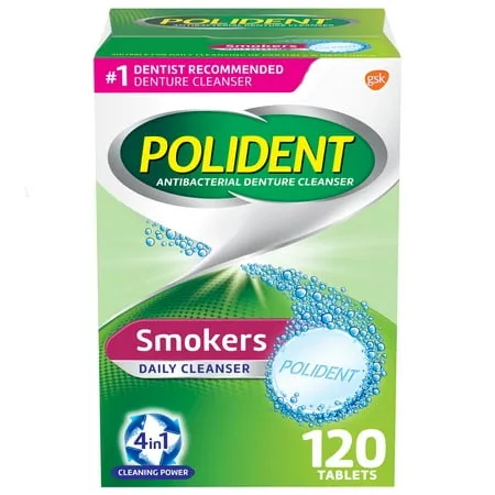 Polident Denture Cleanser, Antibacterial, Smokers, Tablets, Triple Mint Freshness - 120 tablets