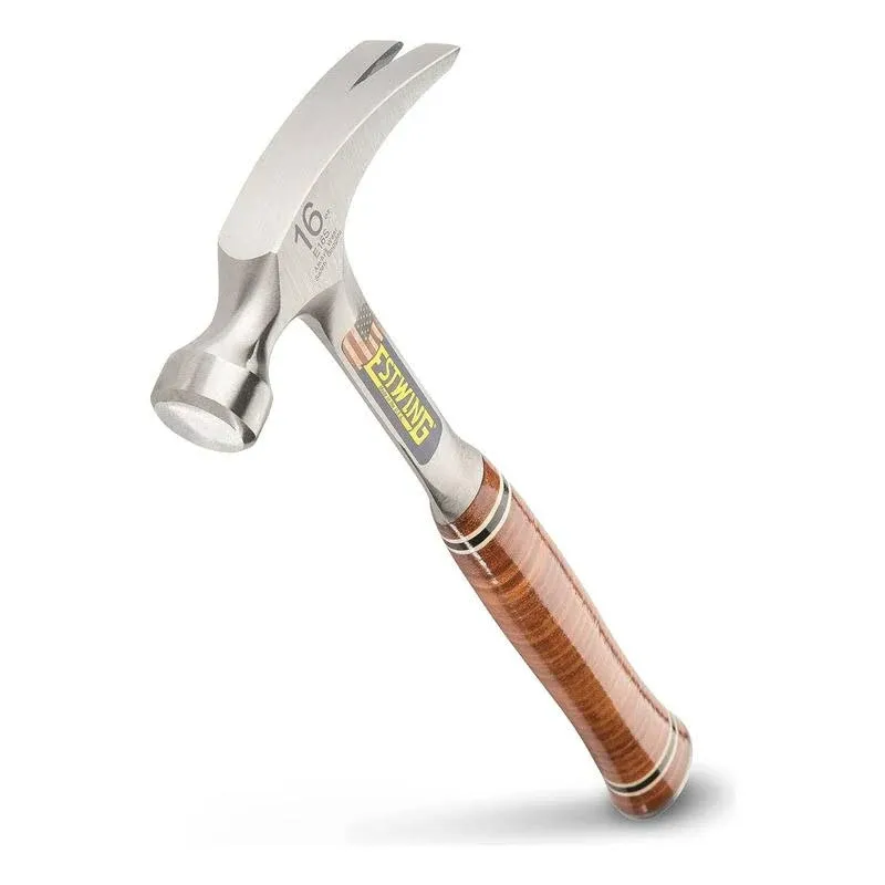 Hammer - 16 Oz Straight Rip Claw with Smooth Face &amp; Genuine Leather Grip - E16S