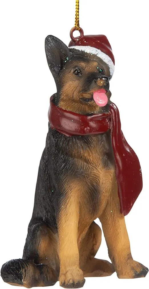 Design Toscano German Shepherd Holiday Dog Christmas Tree Ornament Xmas Decorations, 3 Inch, Full Color