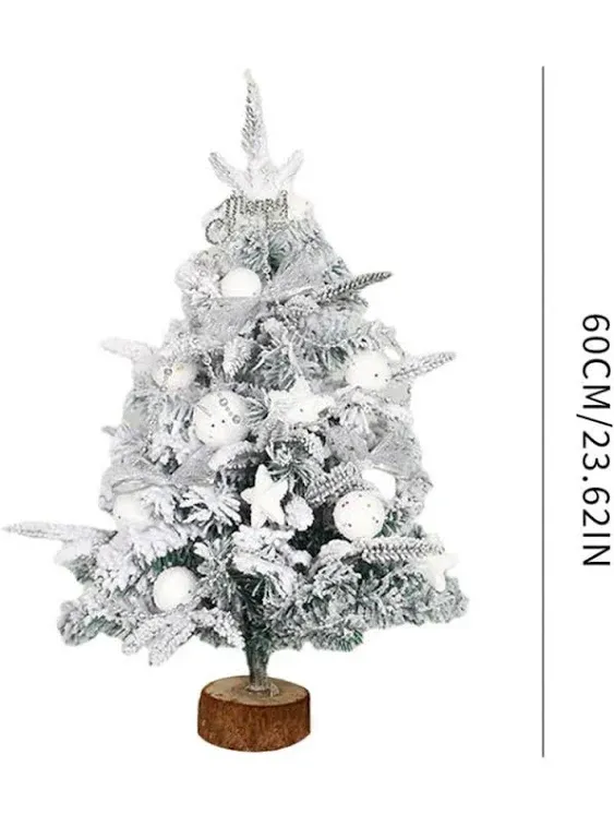 24 inch Tabletop Pre-Lit Mini Christmas Tree Set with LED Lights, Artificial Mini ...