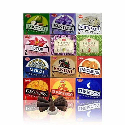 HEM Pack of 12 Assorted Incense Cones (10 Cones Each Total 120 Cones )