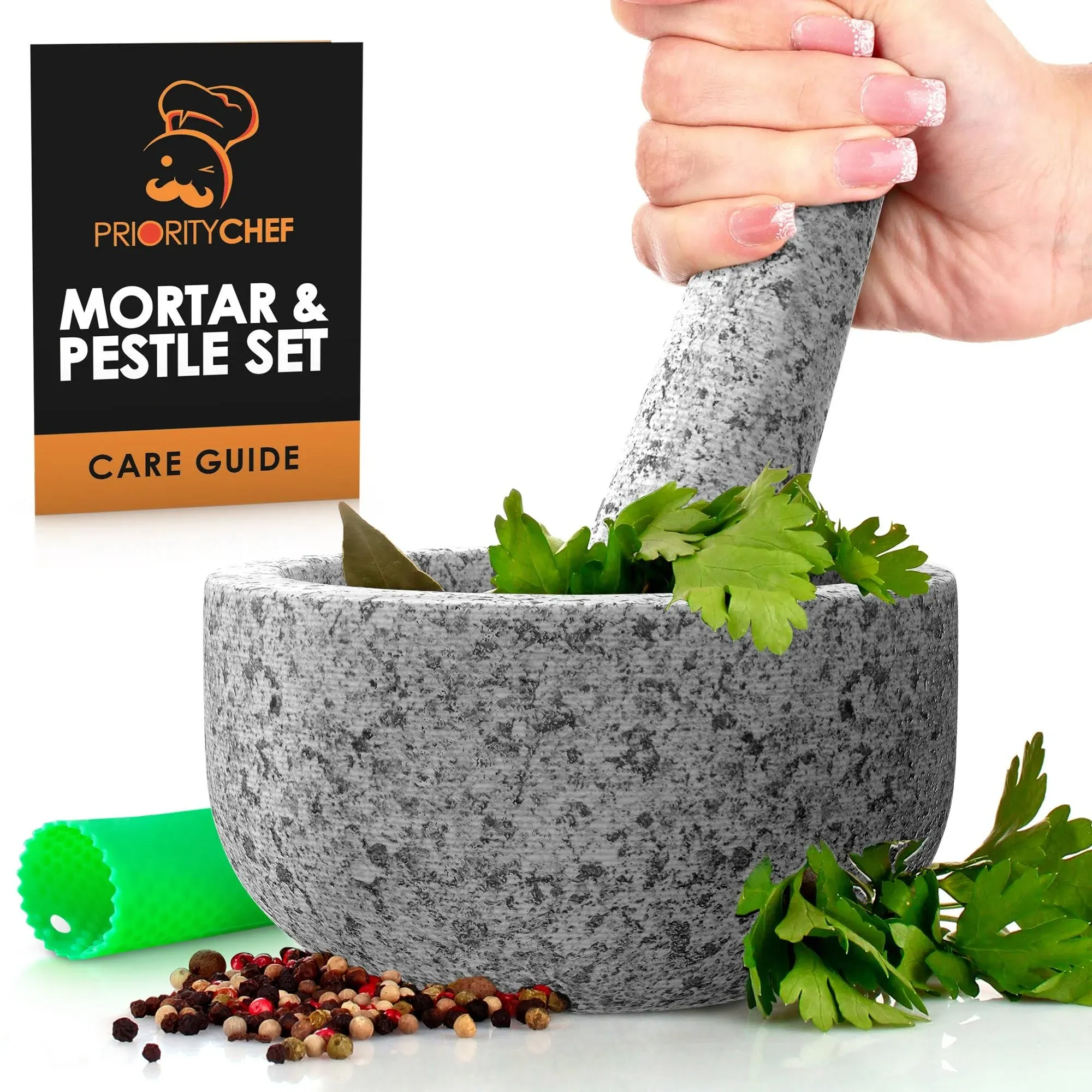 Mortar Pestle Set, Natural Granite Mortar and Pestle Grinder. Guacamole Bowl, Mo