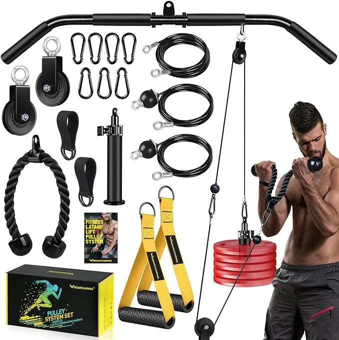 Weight Cable Pulley System Gym - Upgraded LAT Pull Down Machine Accessories, LAT and Lift Cable Pulley Attachments for Home Gym Equipment, Crossover Clip Chest, Tricep Pull Down, Biceps Curl Workout