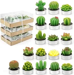 Lawei 18 Pack Cactus Tealight Candles - Handmade Delicate Succulent Mini Plants Candles - Perfect for Home Decor Candles Festival Wedding Props and House-Warming Party