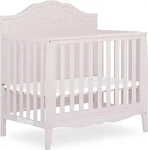 SweetPea Baby Rose 4-in-1 Convertible Mini Crib in Blush Pink, JPMA Certified Baby Crib, Non-Toxic Finish, New Zealand Pinewood, with 3 Mattress Height Settings