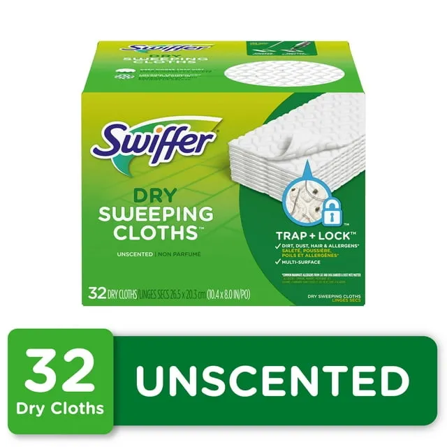 Swiffer Sweeper Dry Sweeping Pad Floor Cleaner Refills for Dust Mop, 2 Pack, 52 Count, Green