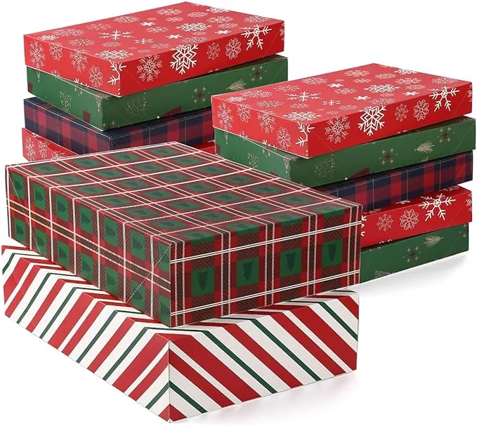 NUJOVI 13 Piece Christmas Gift Boxes with Lids Premium Robe Boxes with 4 Inch Deep and Shirt Boxes Also Good for Pants