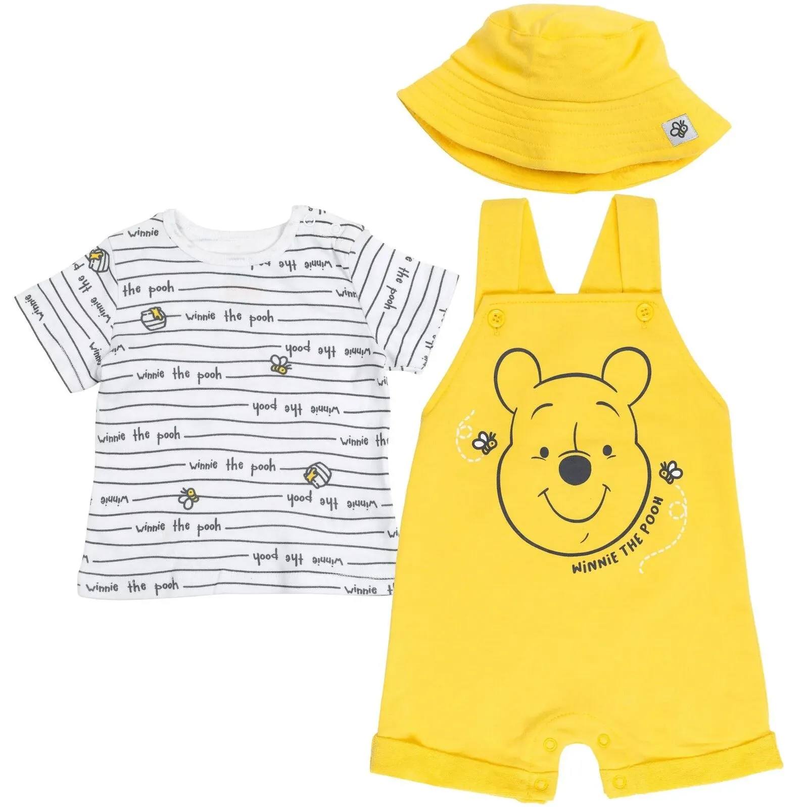 Disney Winnie The Pooh Tigger French Terry Short Overalls T-Shirt and Hat 3 Piece Outfit Set | imagikids Baby and Kids Clothing 0-3 Months