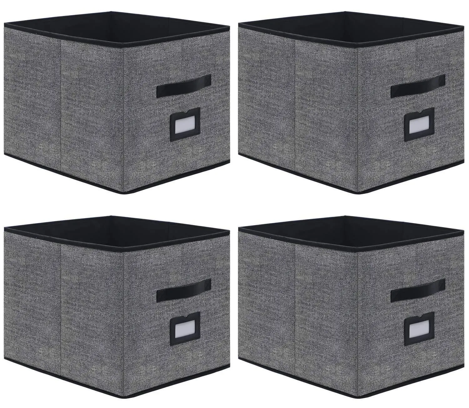 Onlyeasy Extra Large Cloth Storage Bins Foldable Cube Storage Bin 4 Pack - Fabric Cube Organizers Container Drawers with Dual Handles for Shelves, 13" W x 15" D x 13" H, Linen-Like Grey, 7MXDBXL04PLP