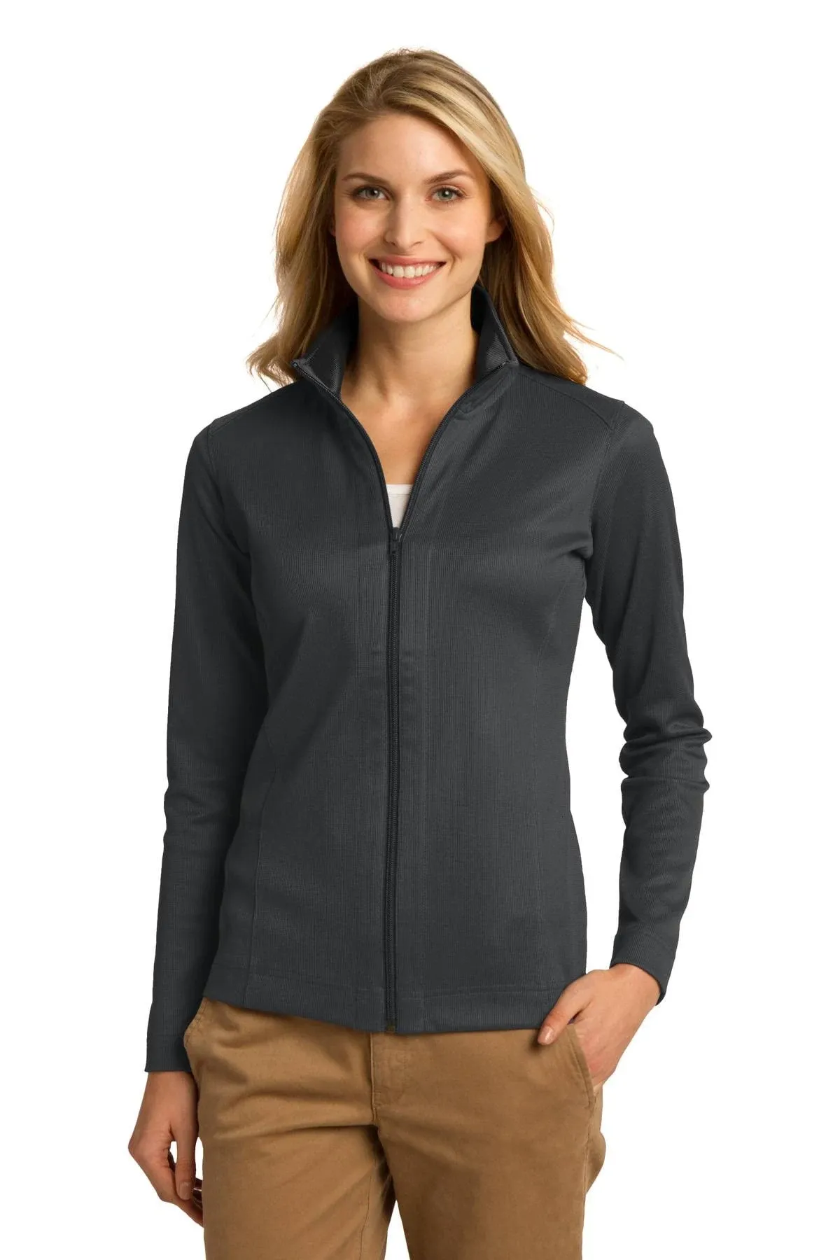 Port Authority L805 Ladies Vertical Texture Full-Zip Jacket - Black/ Iron Grey - L