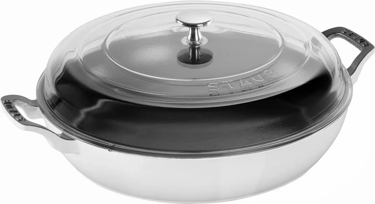 Staub 3.5-Quart Cast Iron Braiser with Glass Lid - White