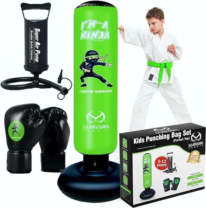 Marwan Sports Kids Punching Bag Toy Set, Inflatable Boxing Bag Toy for Boys Age 3-12, Karate/Taekwondo/MMA Toys Gifts for Boys