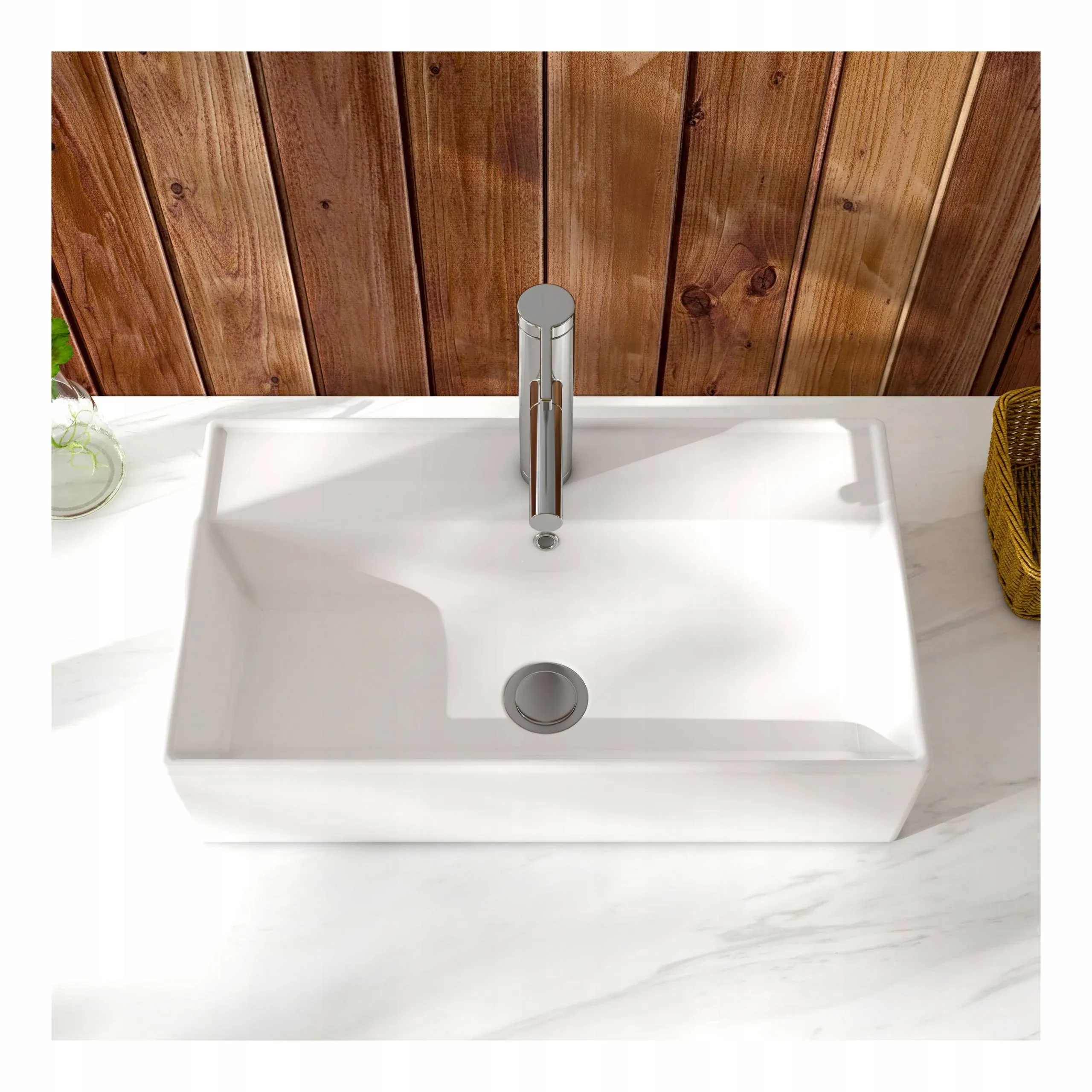 MEJE 21.7 x 12.5 inch Rectangle Bathroom Vessel Sink, Ceramic White Countertop