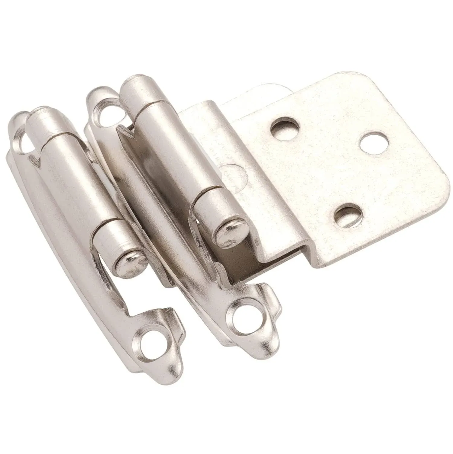 DecoBasics 3/8" Inset Cabinet Hinges Brushed Nickel (10 Pair -20 Pcs) Offset Self Closing Cabinet Hinges for Kitchen Cabinets Satin Nickel w/Silicon Bumpers & Upgraded Screws