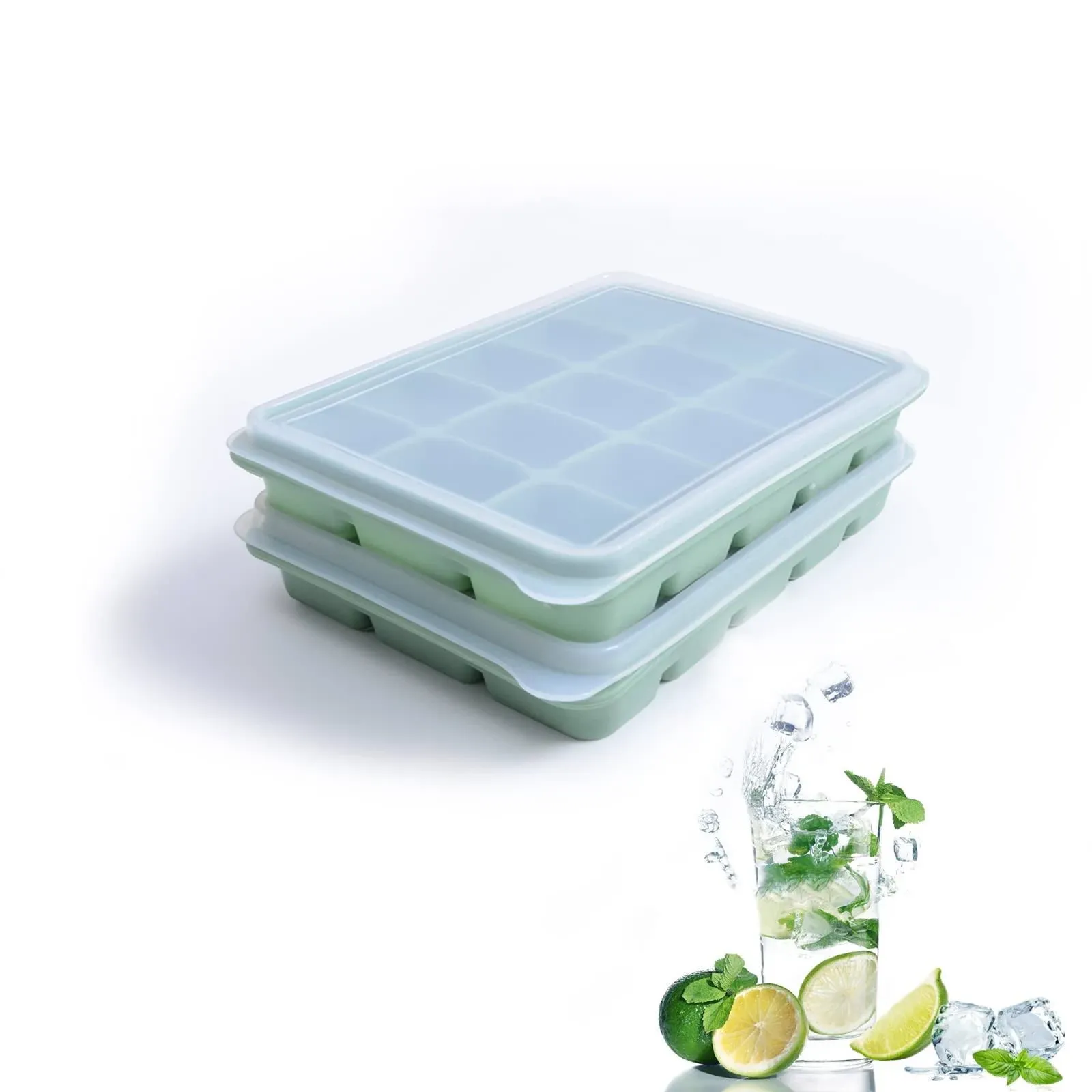 Tvmania Ice Cube Trays Set of 2, Easy Release 15 Flexible Silicone Ice Cube Molds ...