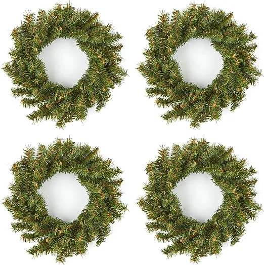 Pack of 4 Artificial Holiday Pine Wreaths (8 Inch) by Factory Direct Craft - Small Christmas Pine Wreaths Holiday Decoration for Kitchen Cabinets, Dining Room Chairs and Holiday Tables