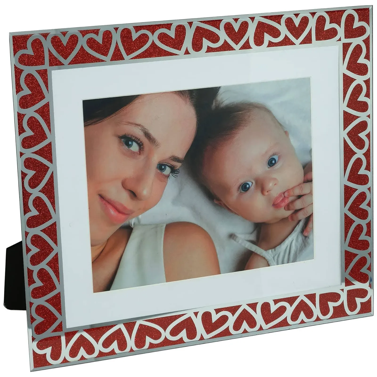 Excello Global Products Heart Border Glass 8x10" Photo Frame with 4x6" and 5x7" Dual Mats