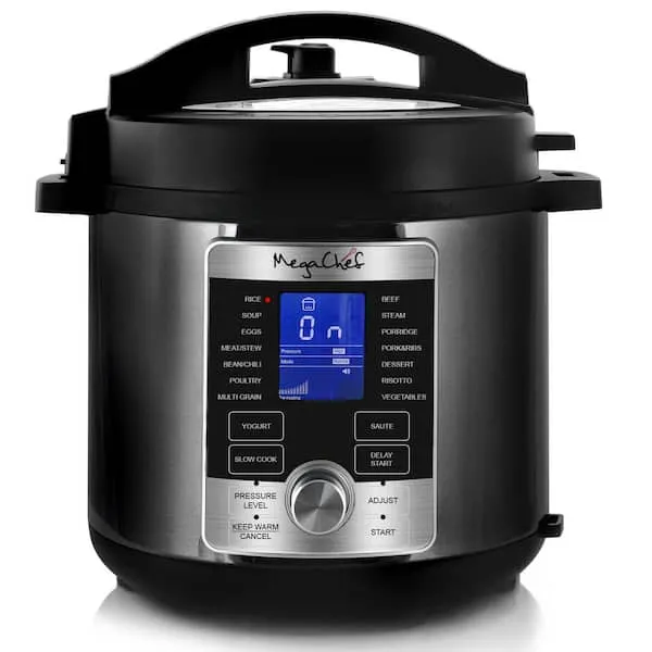 MegaChef 6 Quart Stainless Steel Electric Digital Pressure Cooker with Lid