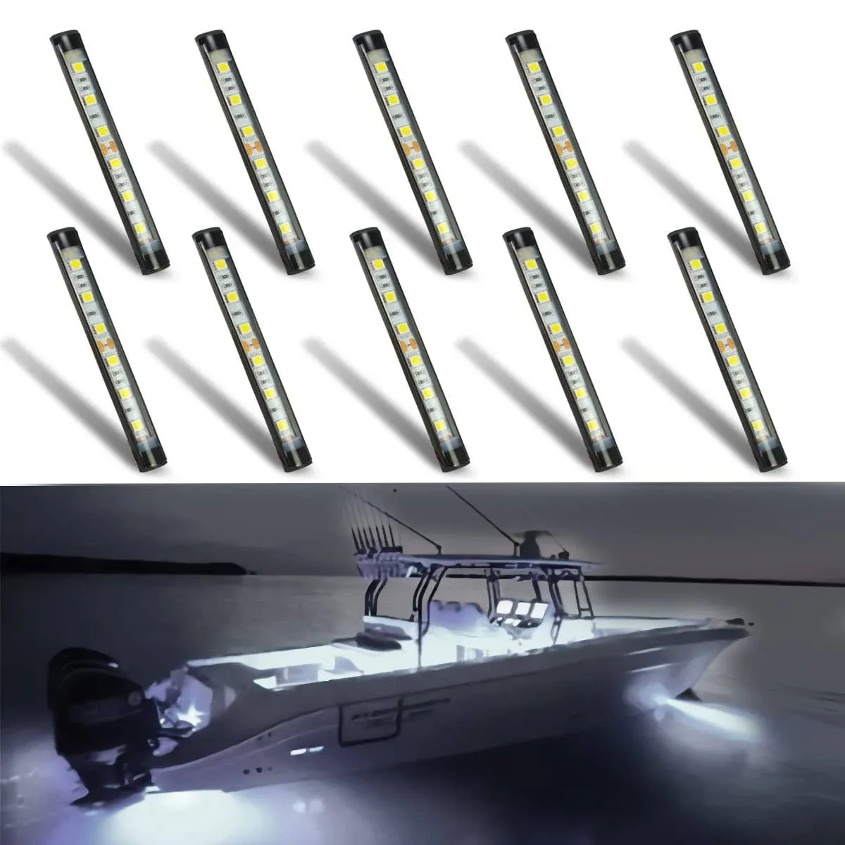 Boaton Marine Led Boat Lights, Night Fishing Lights, Boat Interior Lights, No Drilling Install Boat Deck Lights Courtesy Lights, White