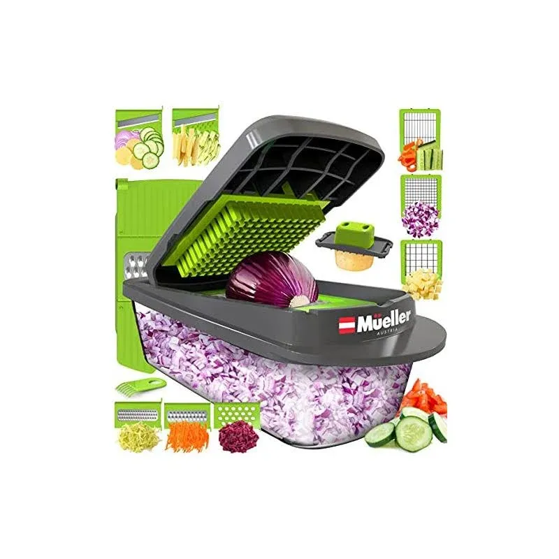 Mueller Pro-Series All-in-One, 12 Blade Mandoline Slicer, Vegetable Spiralizer, Cutter, Dicer, Food Chopper, Grater, Kitchen Gadgets Sets with Container