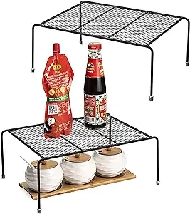 NKTIER Expandable Kitchen Cupboard Organiser Home and Kitchen Storage Shelf Wire Rack Made of Metal for Kitchen Cabinets Counter-Tops Pantries Food and Utensils