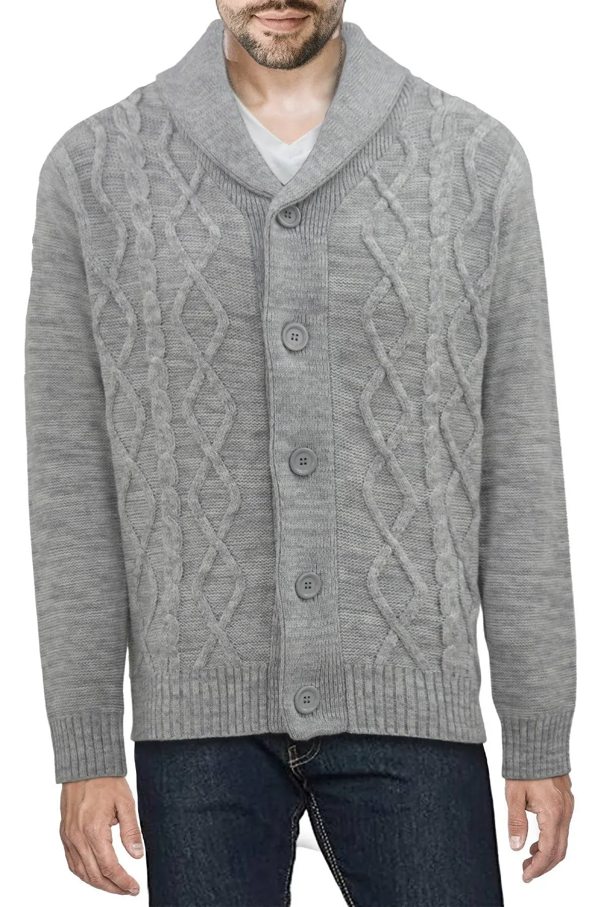 X-Ray Men's Shawl Collar Cable Knit Cardigan - Oatmeal