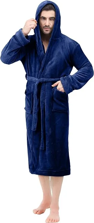 NY Threads Men's Hooded Fleece Bathrobe Plush Long Spa Robe