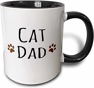 3dRose Cat dad text in black with two paw prints-for male pet owners and kitty lovers Mug, 1 Count (Pack of 1)