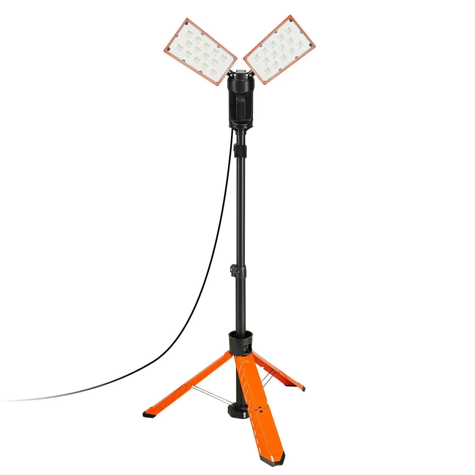 VEVOR LED Work Light, 10000 Lm LED Light Stand, 2 x 50W Dual Head Work Lights with Stand, 27.6 inch-70 inch Height Adjustable, with Foldable Tripod