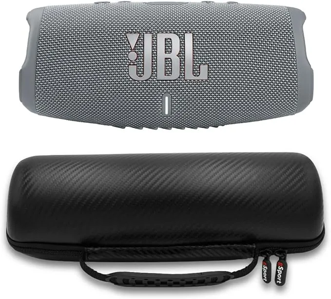 JBL Charge 5 Waterproof Portable Bluetooth Speaker with gSport Carbon Fiber Case (Gray)