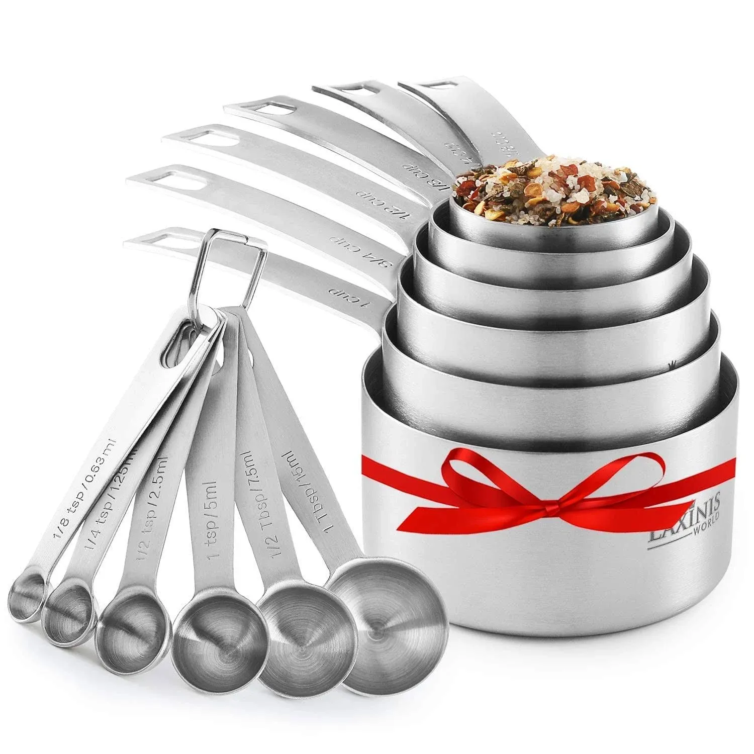 Laxinis World Stainless Steel Measuring Cups and Spoons Set Heavy Duty 12 Pcs Set ...