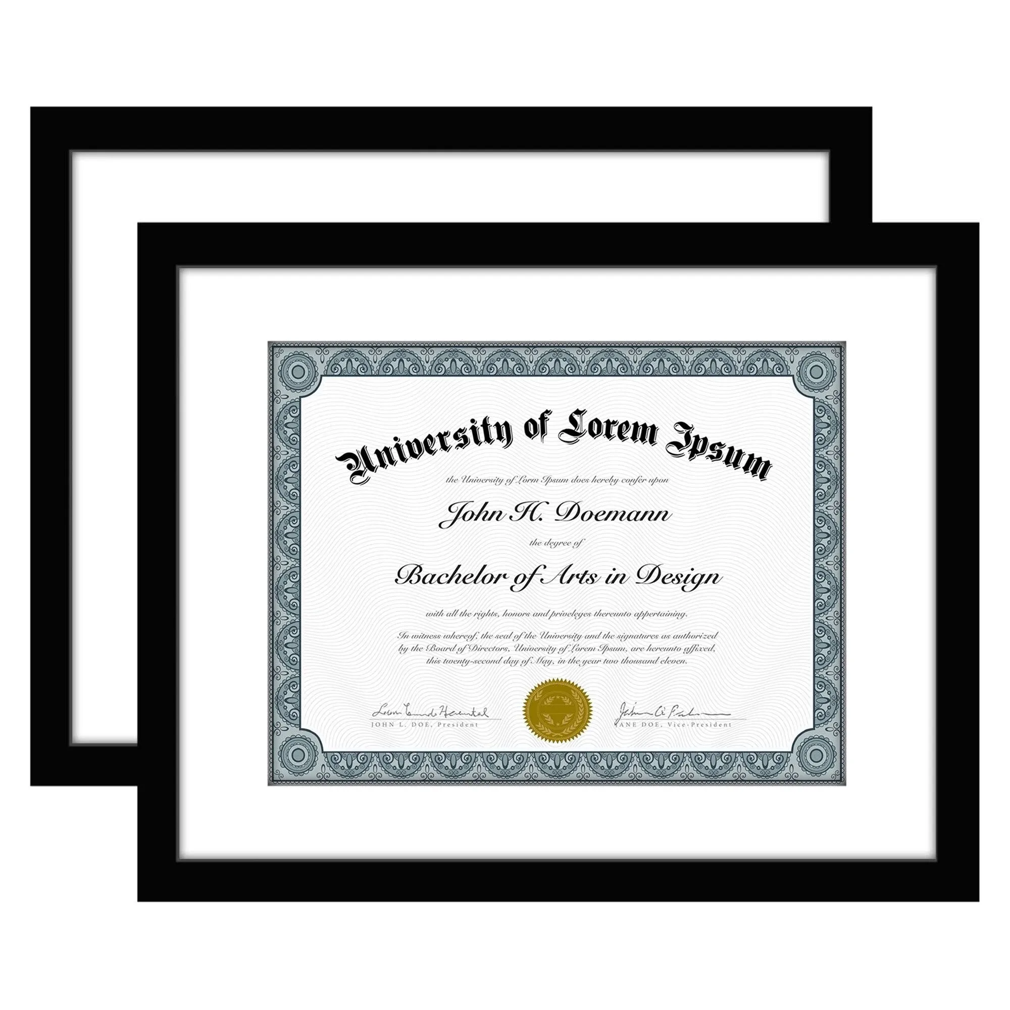 upsimples 11x14 Diploma Frame Certificate Degree Document Frame with High Definition Glass, 2 Pack, 8.5 x 11 with mat for Wall and Tabletop, Black Double Mat