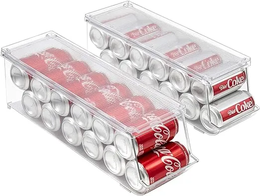 Sorbus Soda Can Organizer for Refrigerator Stackable Can Holder Dispenser with Lid for Fridge, Pantry, Freezer - Holds 12 Cans Each, BPA-Free, Clear