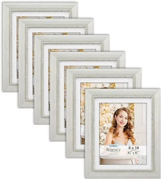 Icona Bay 8x10 Silver Picture Frames w/ Mat, 6 pk, Regency Tabletop Frames, Size ...