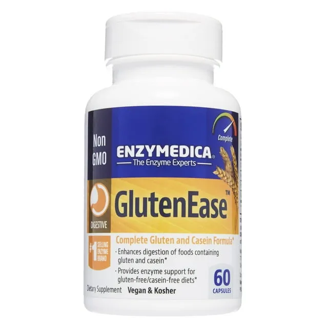 Enzymedica GlutenEase, Food Intolerance Digestive Aid, Defense Against Hidden Gluten Meals, 60 Capsules