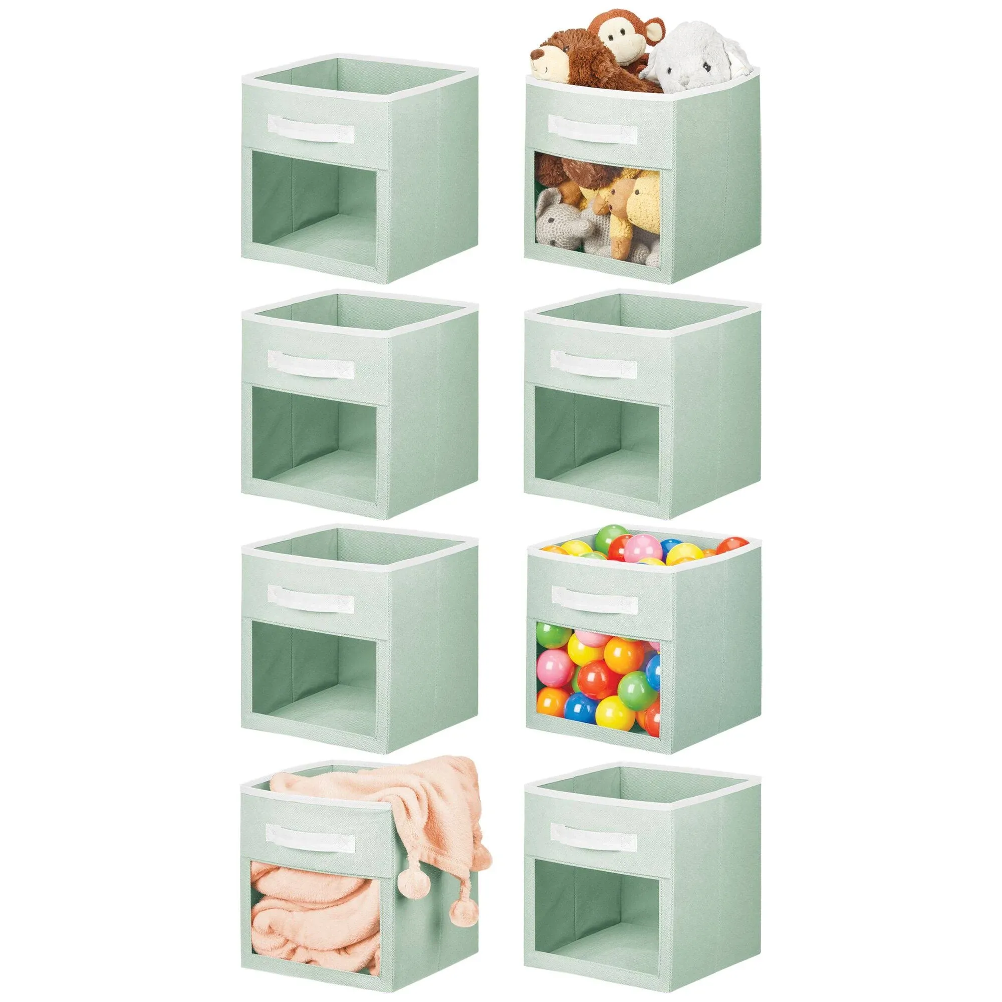 mDesign Fabric Baby Nursery Storage Cube with Front Window - Mint Green/White