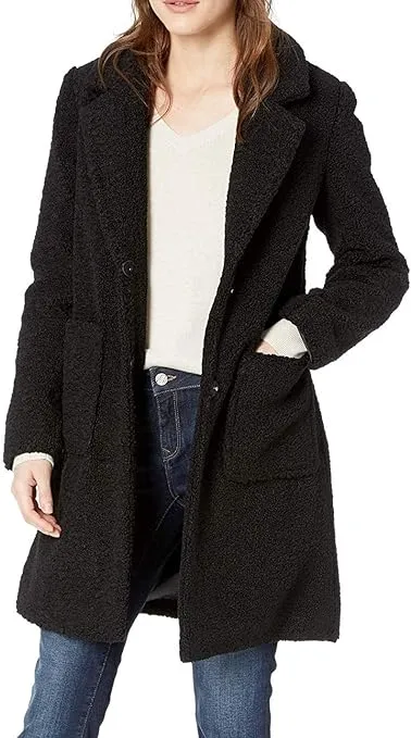 French Connection Women's Faux Shearling Teddy Lapel Midi Coat