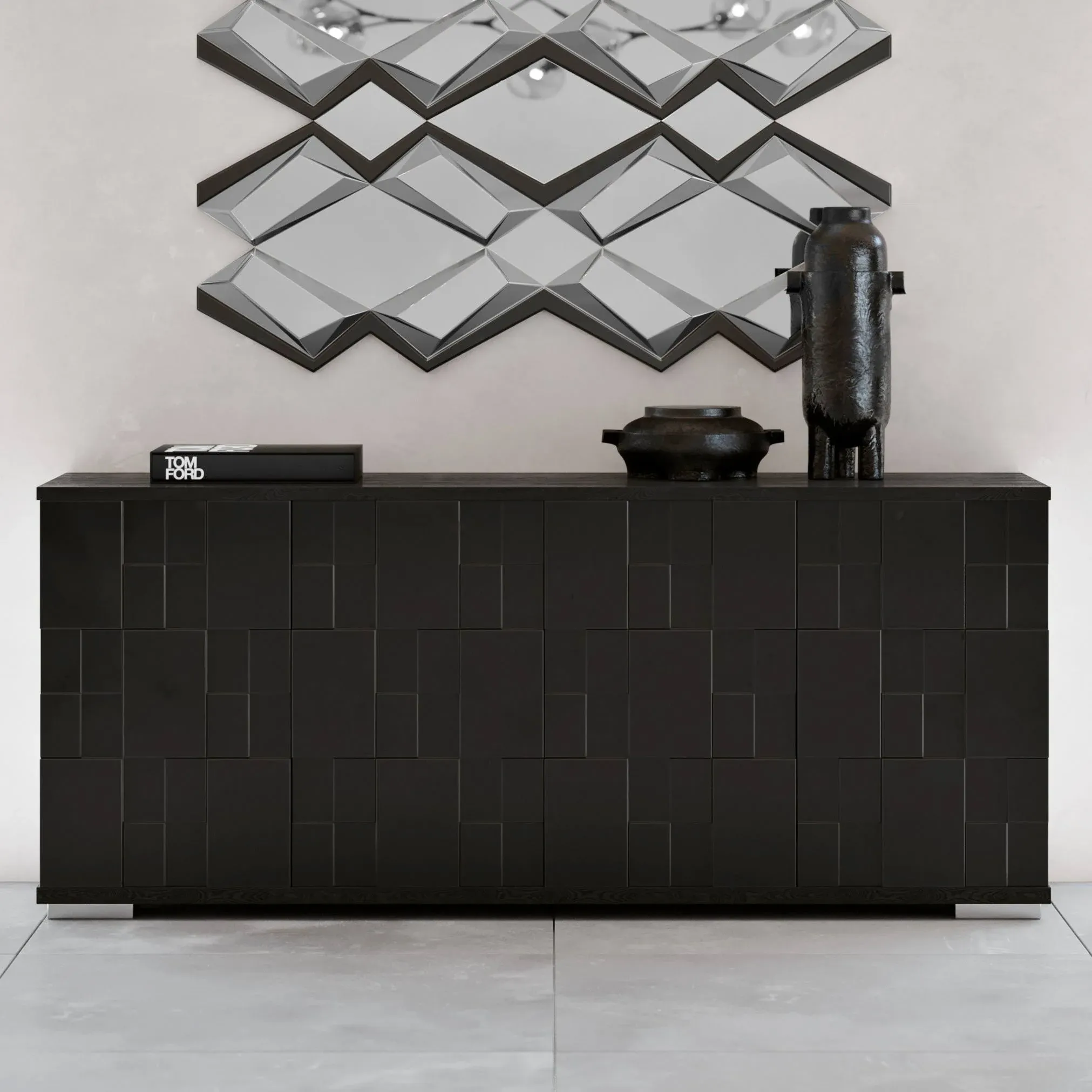 70.9" Modern Velasca Buffet Black Oak Matte Black Lacquer Stainless Steel Feet - Contemporary - Buffets And Sideboards - by Zuri Furniture | Houzz