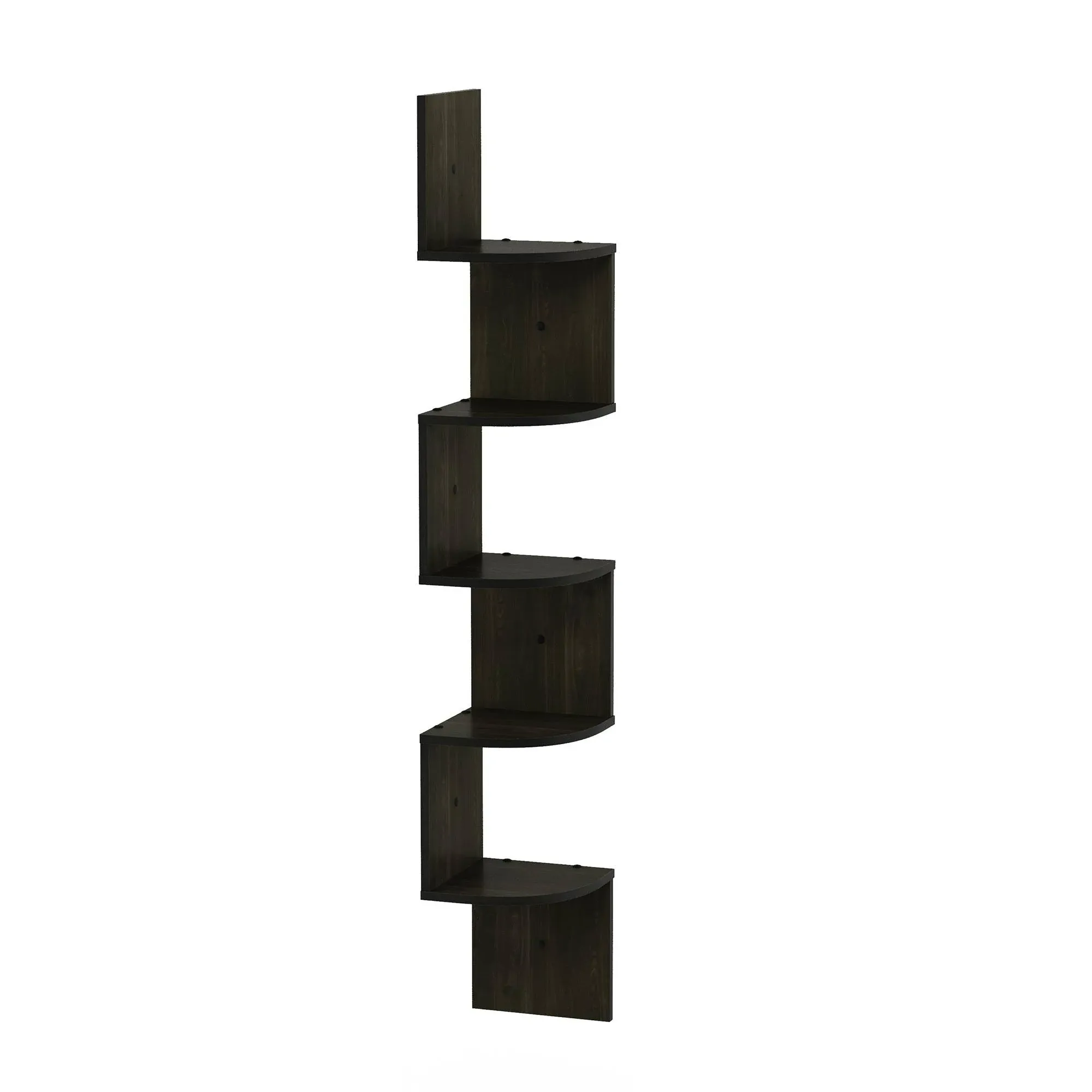 Furinno 5 Tier Wall Mount Floating Radial Corner Shelf Espresso