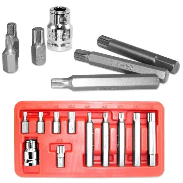 Neiko 10078A XZN Triple Square Spline Bit 12 Point Set, CRV Steel, 11 Piece