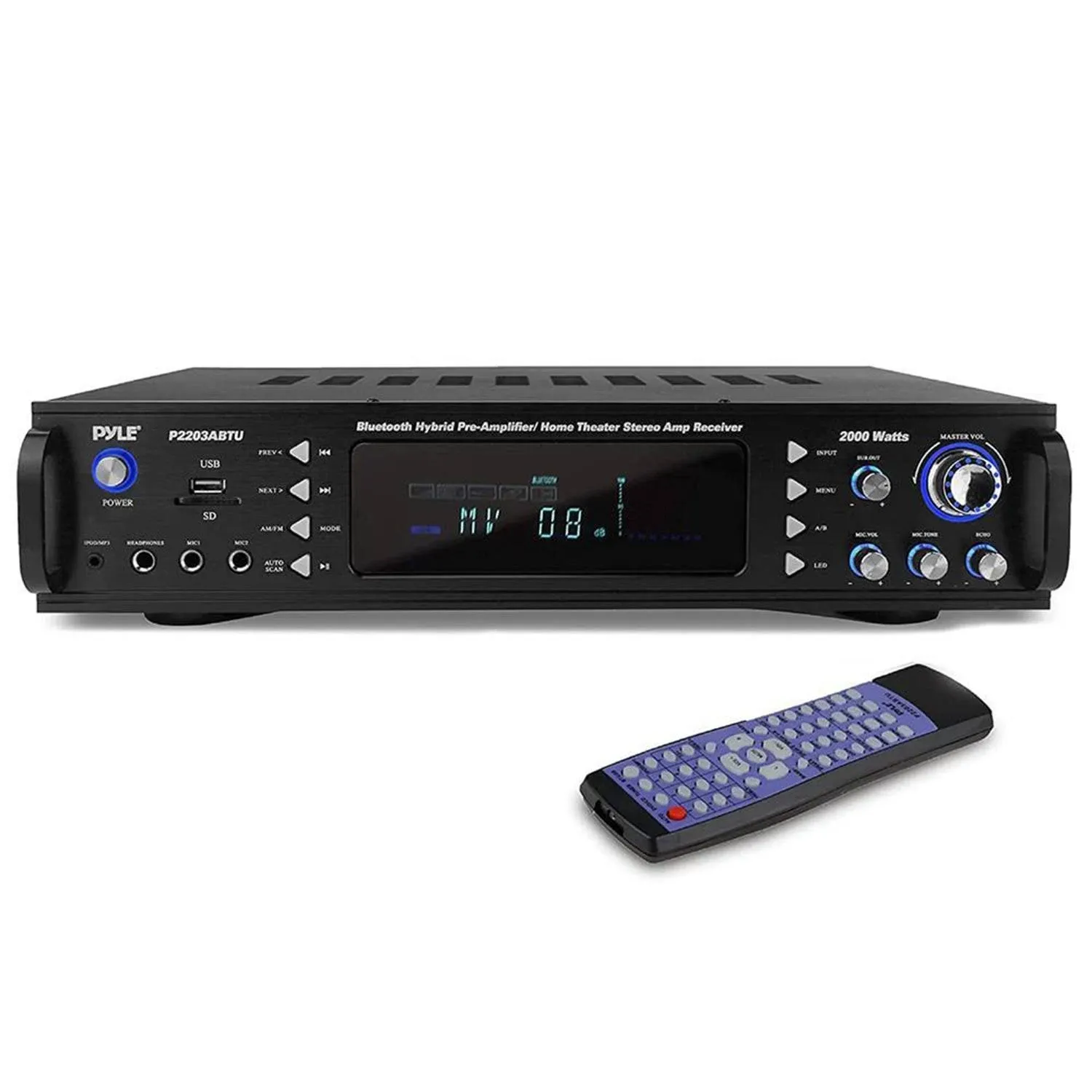 Pyle 4-Channel Bluetooth Home Power Amplifier - 2000 Watt Audio Stereo Receiver