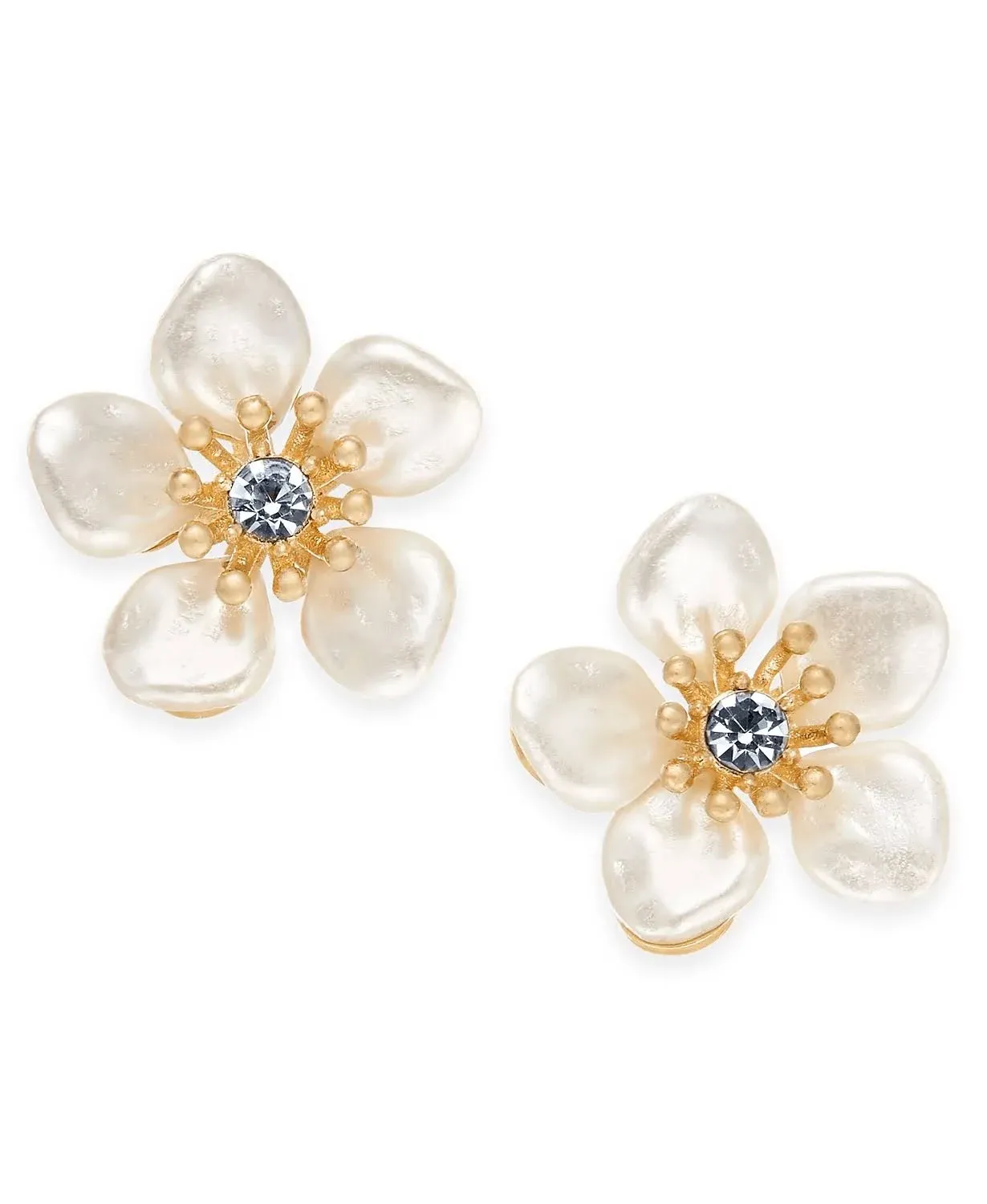 Lonna & Lilly Women's Gold-Tone and White Flower Stud Earrings, 0.5