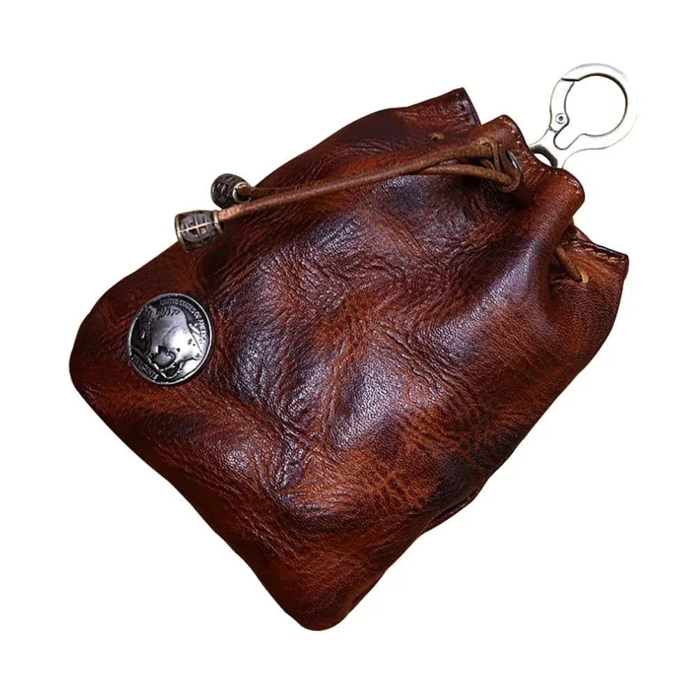 Wugebud 1 Pcs Leather Mini Medieval Pouch Keychain, Coin Organizer, Change Holder ...